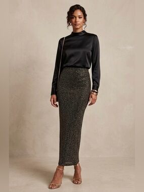 H&M Divided Metallic Knit Maxi Skirt – Black/Silver, Size Small